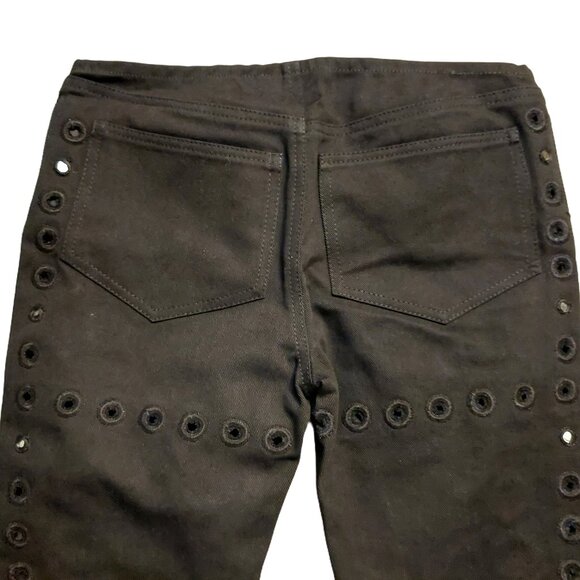 John Richmond Hippy Chic Circle Eyelets Mirrored Low-Rise Black Denim Jeans 28 - Picture 8 of 13
